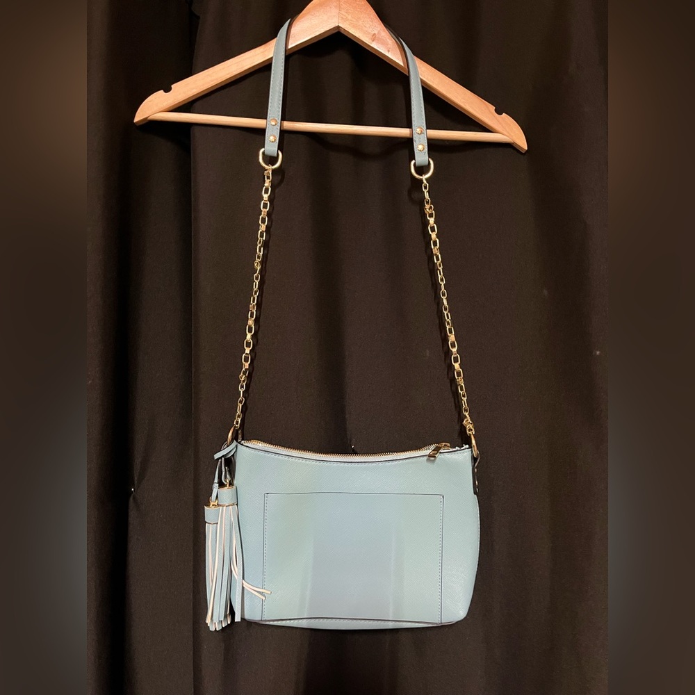 Light blue Merona Purse with 2 Light blue and white tassels